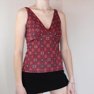 Y2K Red and Orange Patterned Babydoll Tank Top